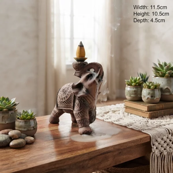 Backflow Incense Burner - Peace of the East Wood Effect Elephant Peace of the East Wood Effect Elephant Backflow Incense Burner