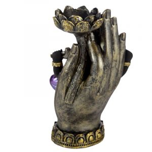 Purple, Gold & Black Ganesh in Hand Lotus Tea Light Candle Holder