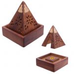 IF203_001_1599527880 Sheesham Wood Pyramid Incense Cone Burner Box with Buddha