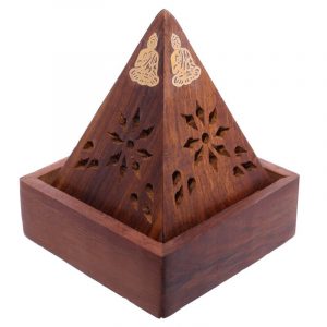 Sheesham Wood Pyramid Incense Cone Burner Box with Buddha