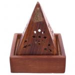 IF203_003_1599527880 Sheesham Wood Pyramid Incense Cone Burner Box with Buddha