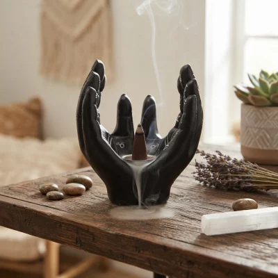 Mantric Tarot Hands Palms Open Incense Cone Burner Mantric Tarot Hands Palms Open Incense Cone Burner