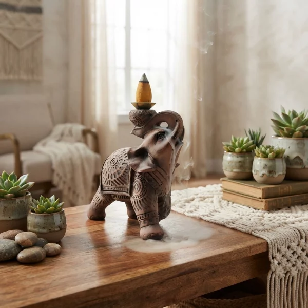 Peace of the East Wood Effect Elephant Backflow Incense Burner_ Peace of the East Wood Effect Elephant Backflow Incense Burner