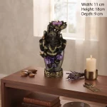 Purple, Gold & Black Ganesh in Hand Lotus Tea Light Candle Holder