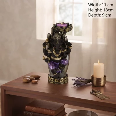Puckator Purple, Gold and Black Ganesh in Hand Lotus Tea Light Candle Holder Purple, Gold & Black Ganesh in Hand Lotus Tea Light Candle Holder
