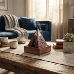 Sheesham Wood Pyramid Incense Cone Burner Box with Buddha
